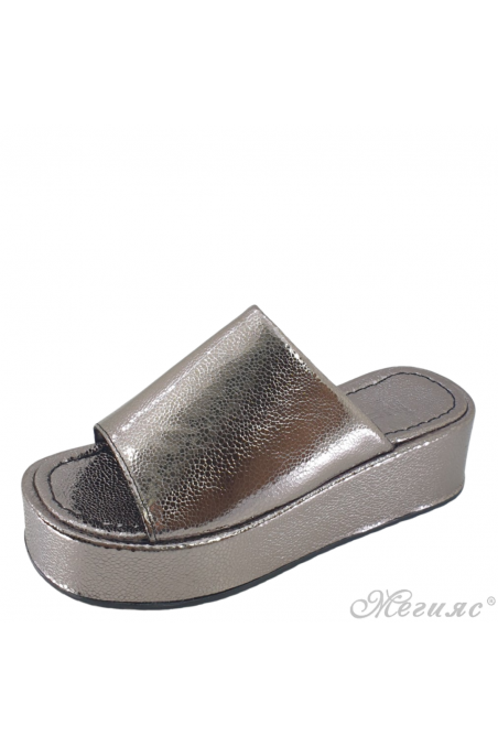 Ladies platform slippers grey pu 1011